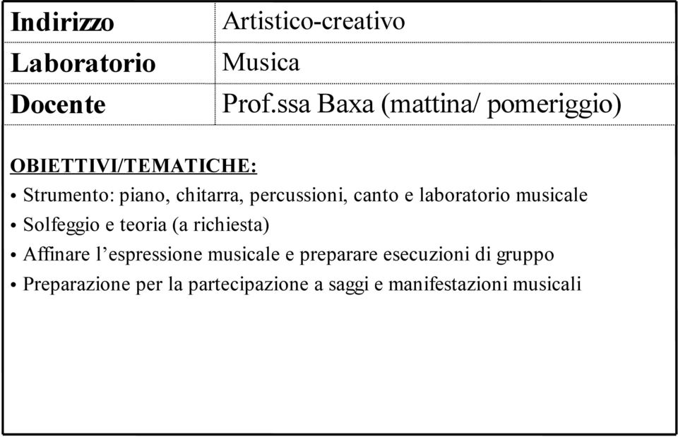 percussioni, canto e laboratorio musicale Solfeggio e teoria (a richiesta) Affinare l