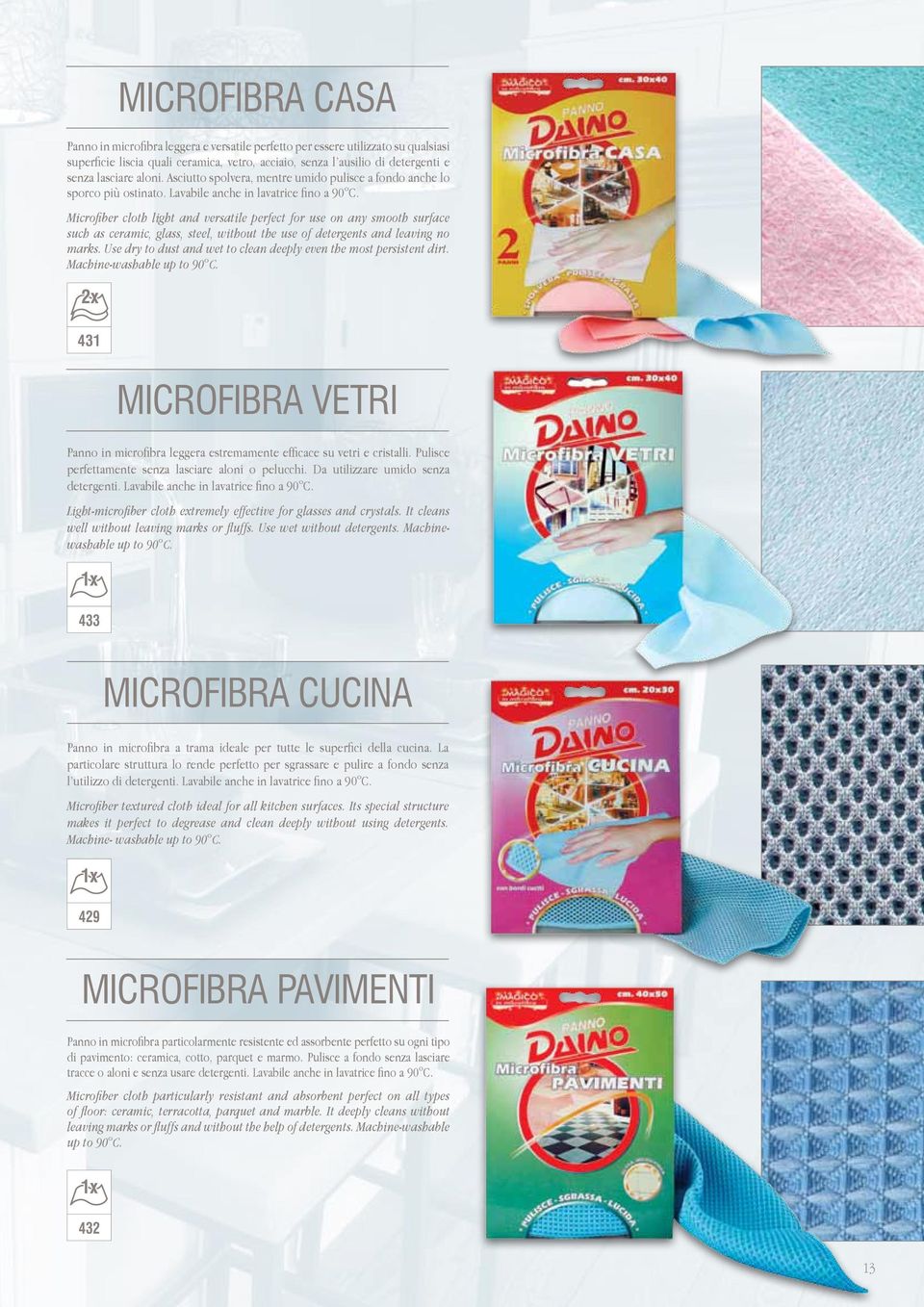 Microfiber cloth light and versatile perfect for use on any smooth surface such as ceramic, glass, steel, without the use of detergents and leaving no marks.