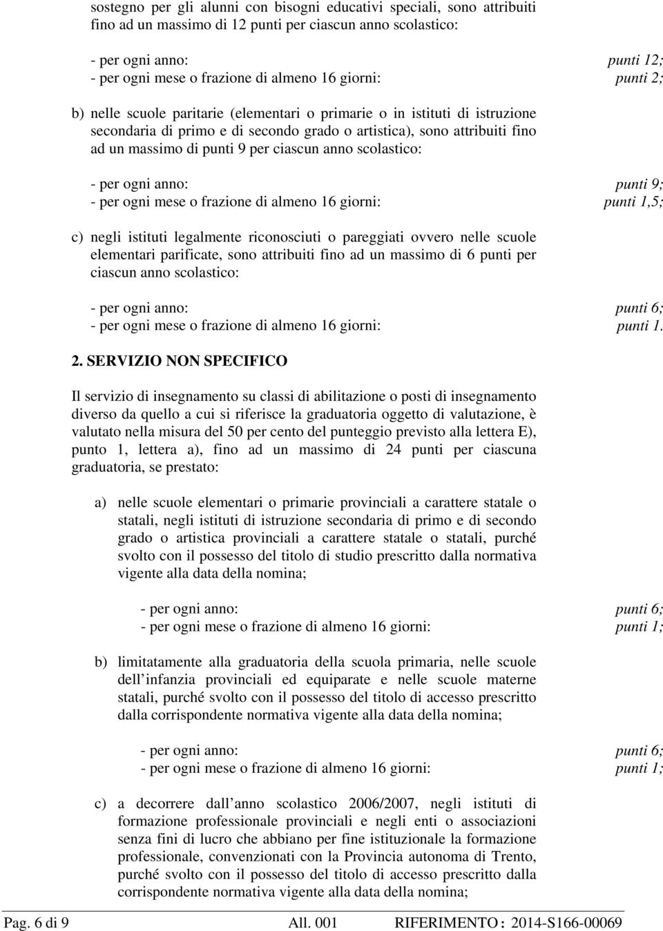 legalmente riconosciuti o pareggiati ovvero nelle scuole elementari parificate, sono attribuiti fino ad un massimo di 6 punti per ciascun anno scolastico: punti 1. 2.