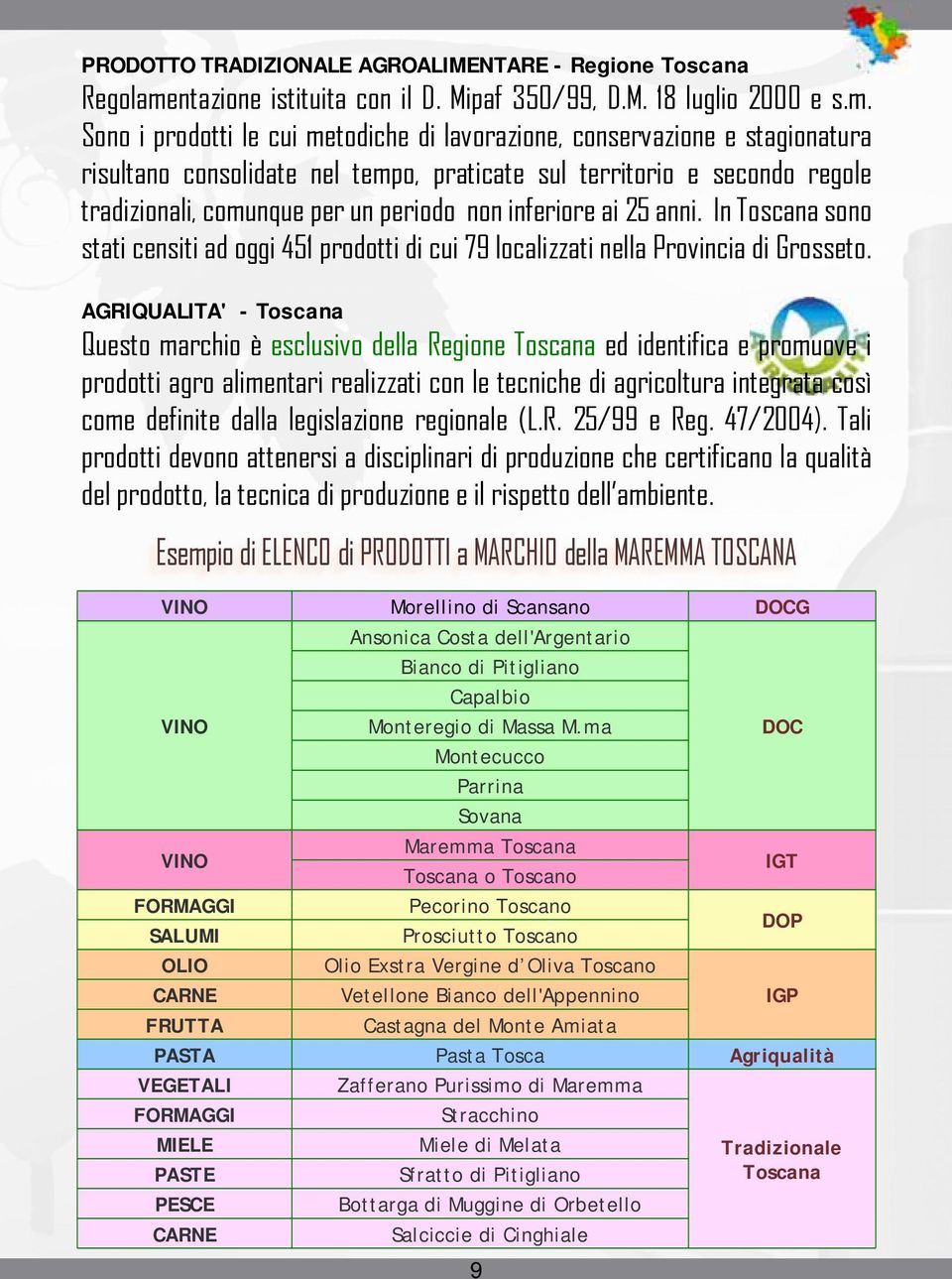 Sono i prodotti le cui metodiche di lavorazione, conservazione e stagionatura risultano consolidate nel tempo, praticate sul territorio e secondo regole tradizionali, comunque per un periodo non