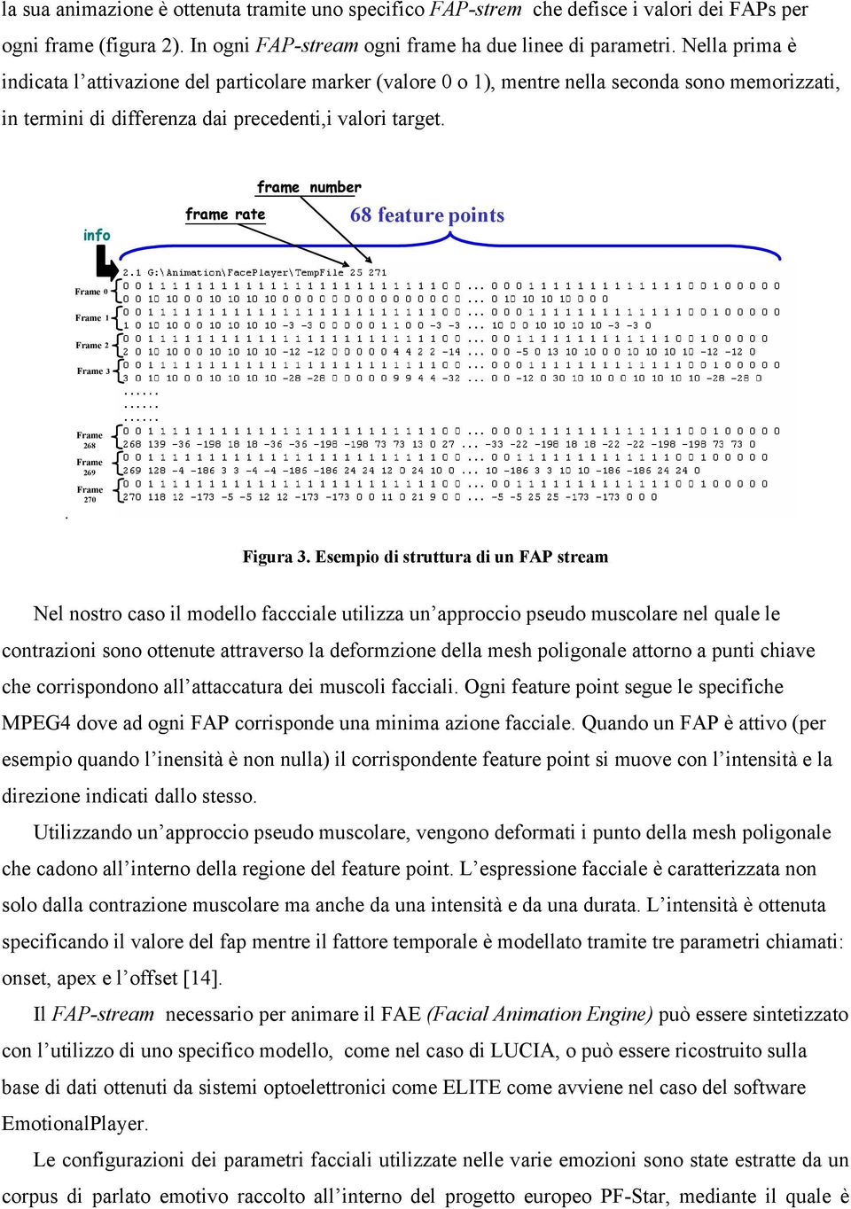 info frame rate frame number 68 feature points Frame 0 Frame 1 Frame 2 Frame 3 Frame 268 Frame 269. Frame 270 Figura 3.