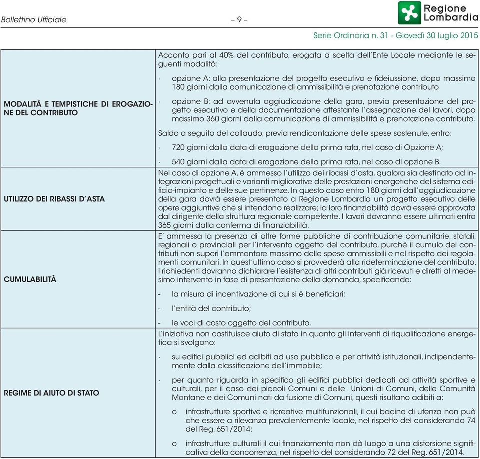 presentazione del progetto esecutivo e della documentazione attestante l assegnazione del lavori, dopo massimo 360 giorni dalla comunicazione di ammissibilità e prenotazione contributo.