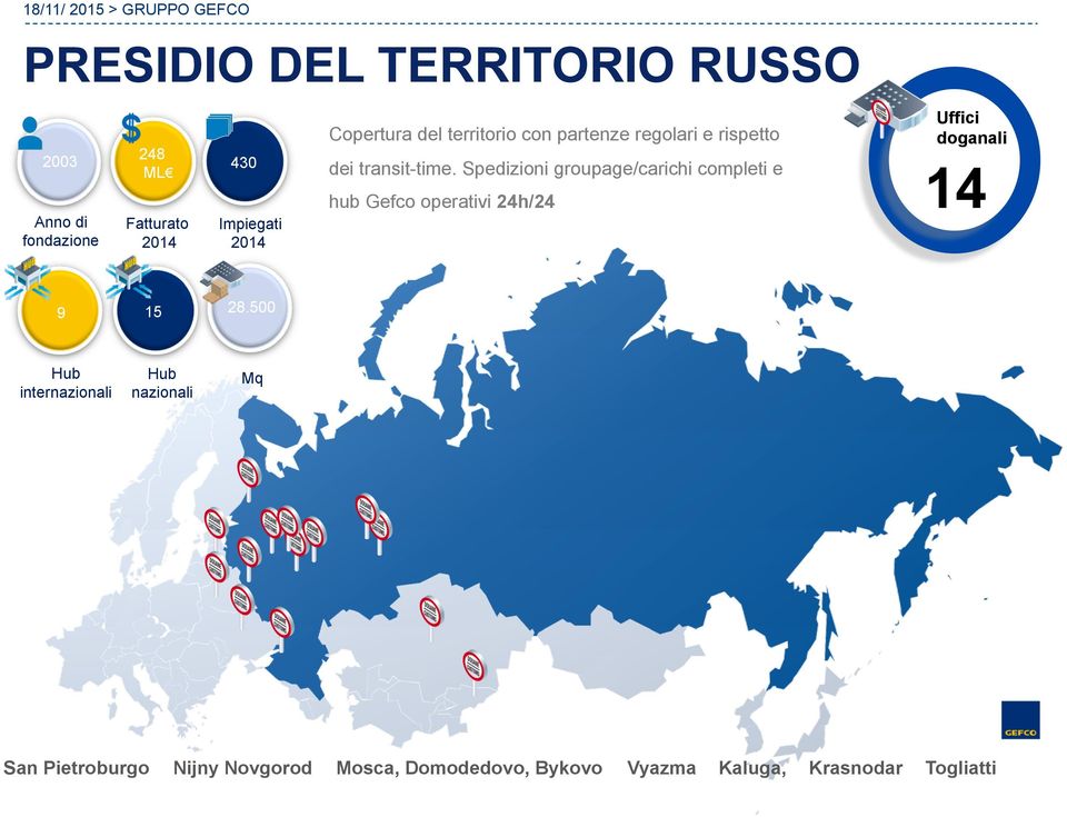 Spedizioni groupage/carichi completi e hub Gefco operativi 24h/24 Uffici doganali 14 9 15 28.