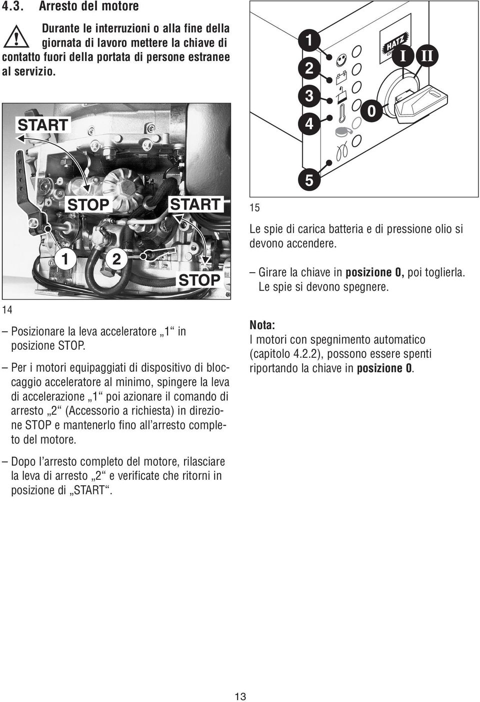 14 Posizionare la leva acceleratore 1 in posizione STOP.