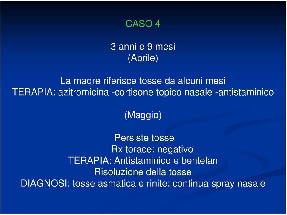 Persiste tosse Rx torace: negativo TERAPIA: Antistaminico e bentelan