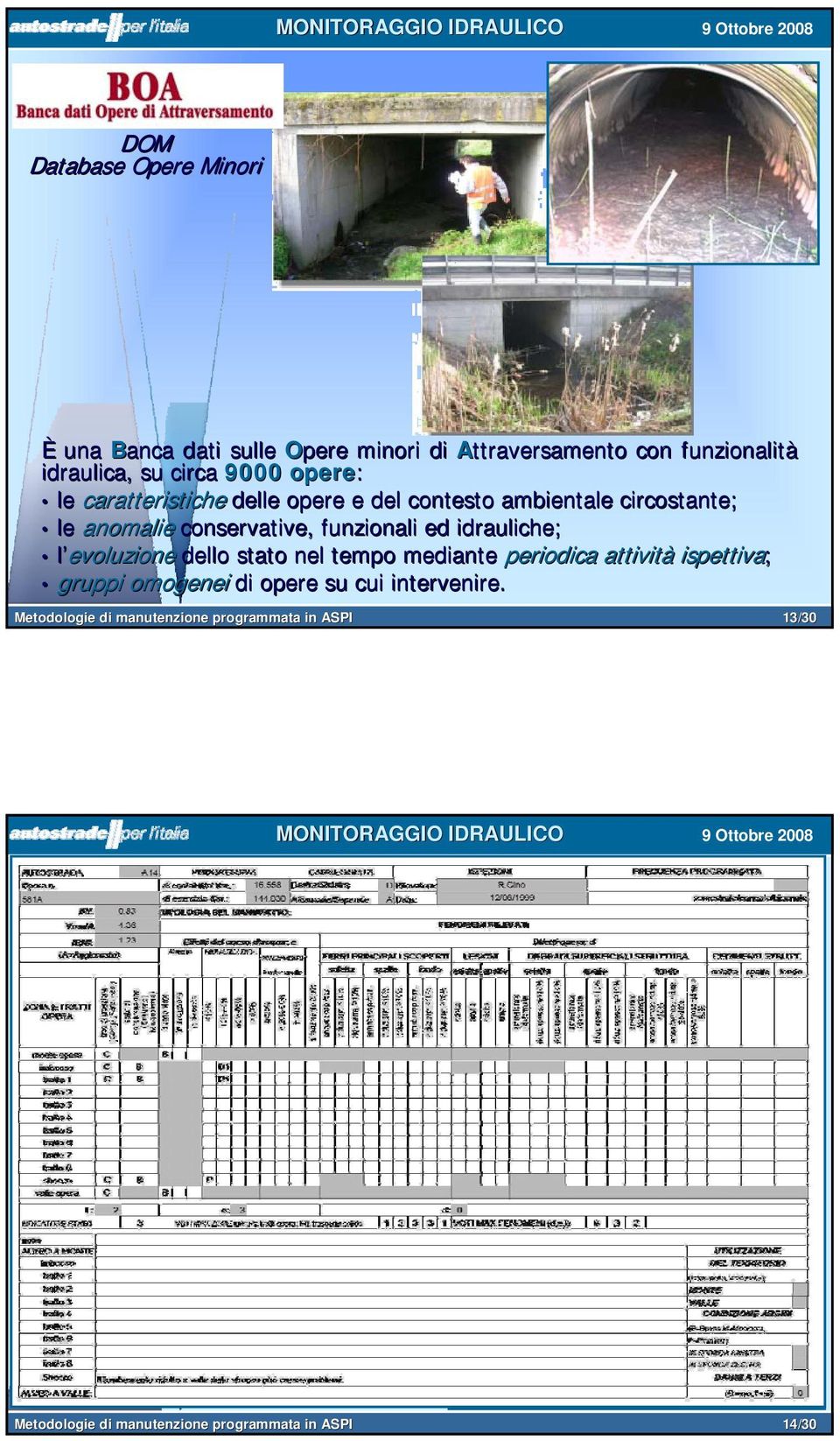 funzionali ed idrauliche; l evoluzione dello stato nel tempo mediante periodica attività ispettiva; gruppi omogenei di opere su