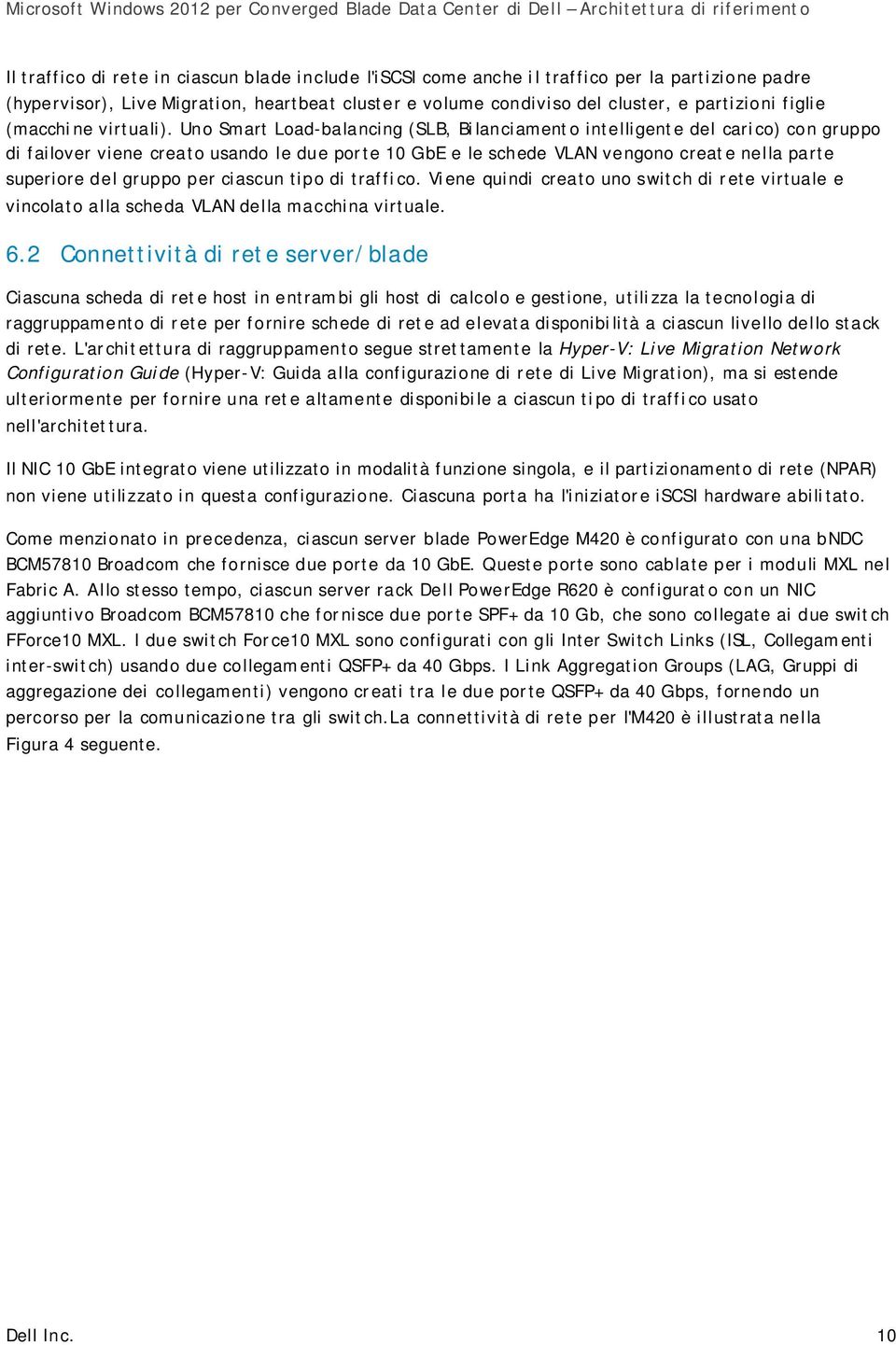 Uno Smart Load-balancing (SLB, Bilanciamento intelligente del carico) con gruppo di failover viene creato usando le due porte 10 GbE e le schede VLAN vengono create nella parte superiore del gruppo