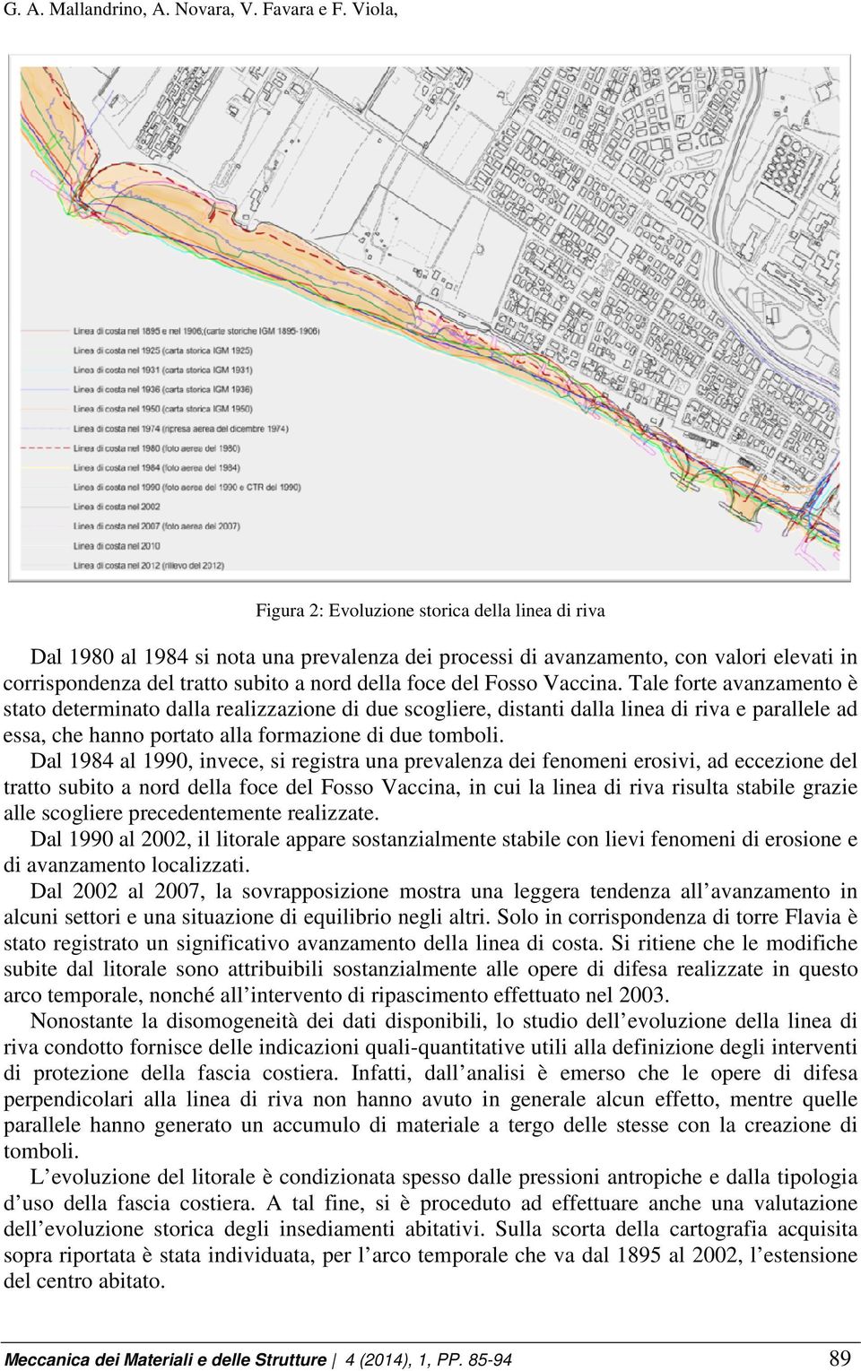 Dal 1984 al 1990, invece, si registra una prevalenza dei fenomeni erosivi, ad eccezione del tratto subito a nord della foce del Fosso Vaccina, in cui la linea di riva risulta stabile grazie alle