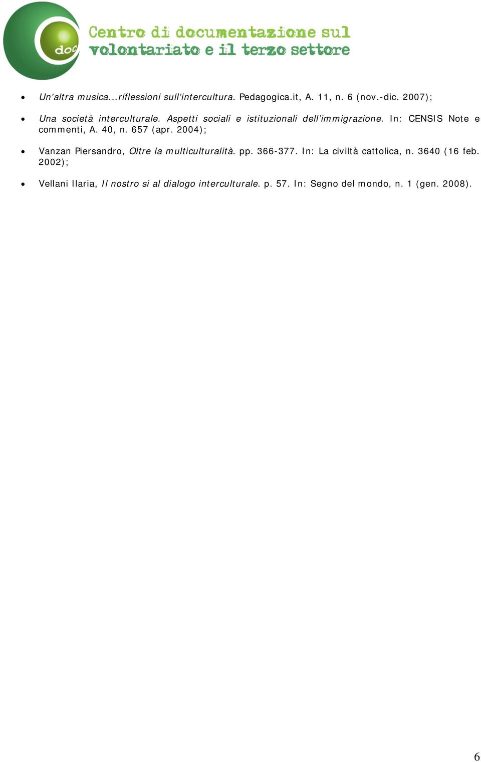 In: CENSIS Note e commenti, A. 40, n. 657 (apr. 2004); Vanzan Piersandro, Oltre la multiculturalità. pp.