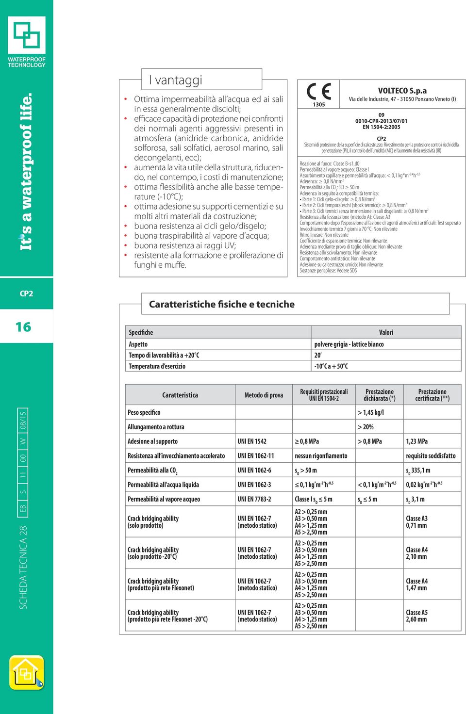 anche alle basse temperature (-10 C); ottima adesione su supporti cementizi e su molti altri materiali da costruzione; buona resistenza ai cicli gelo/disgelo; buona traspirabilità al vapore d acqua;