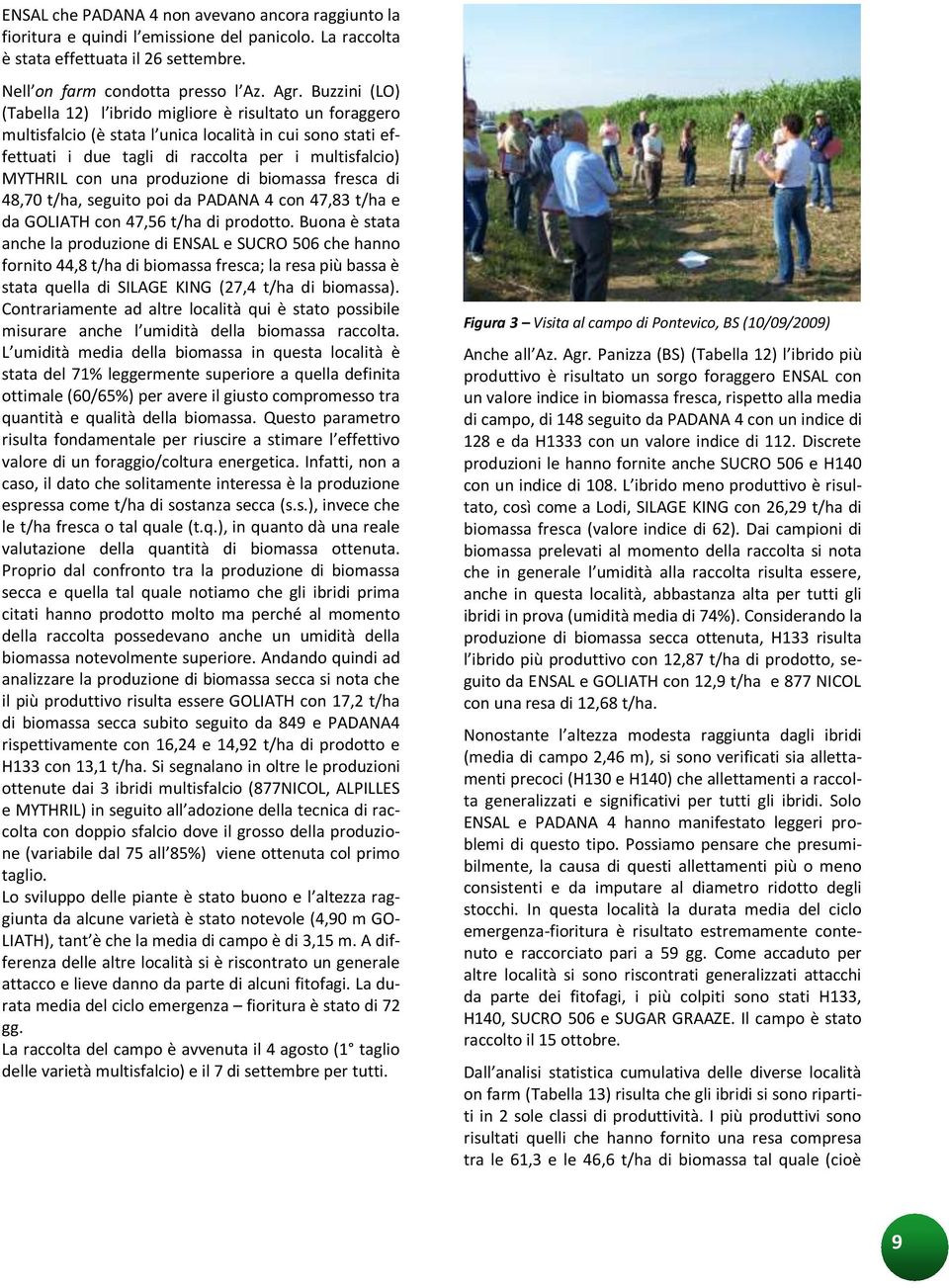 produzione di biomassa fresca di 48,70 t/ha, seguito poi da PADANA 4 con 47,83 t/ha e da GOLIATH con 47,56 t/ha di prodotto.