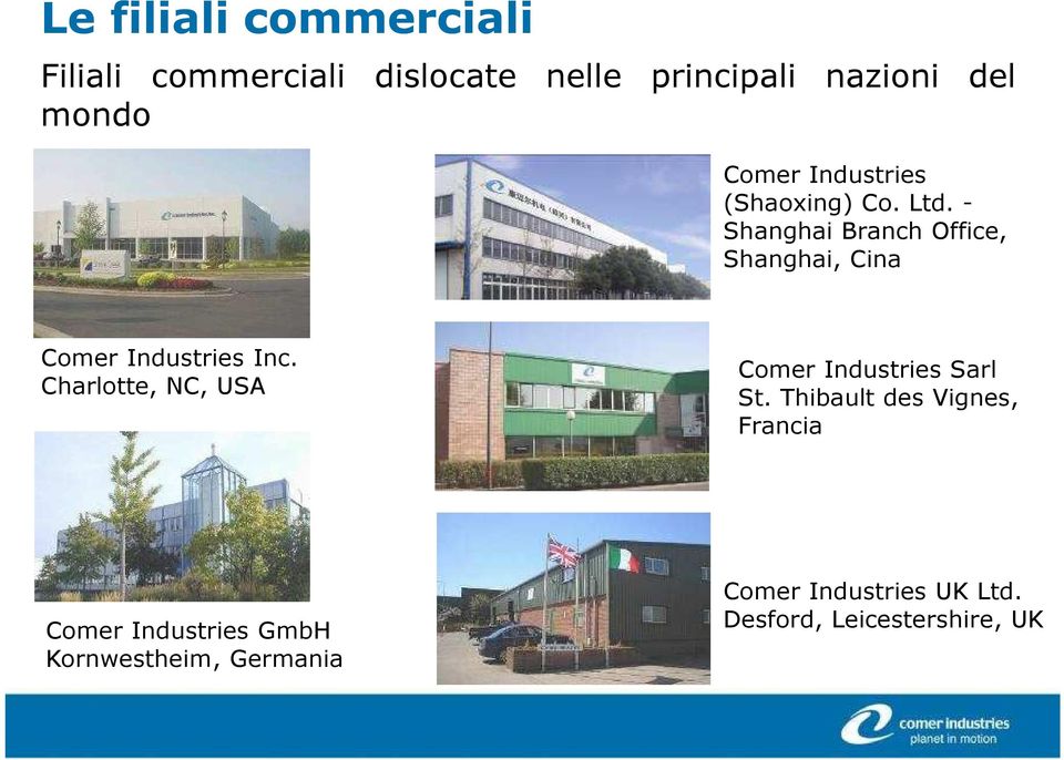 - Shanghai Branch Office, Shanghai, Cina Comer Industries Inc.