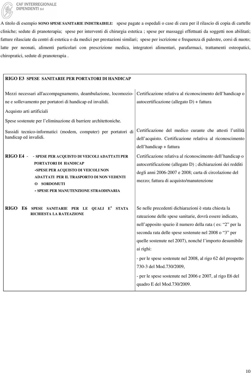 di nuoto; latte per neonati, alimenti particolari con prescrizione medica, integratori alimentari, parafarmaci, trattamenti osteopatici, chiropratici, sedute di pranoterapia.