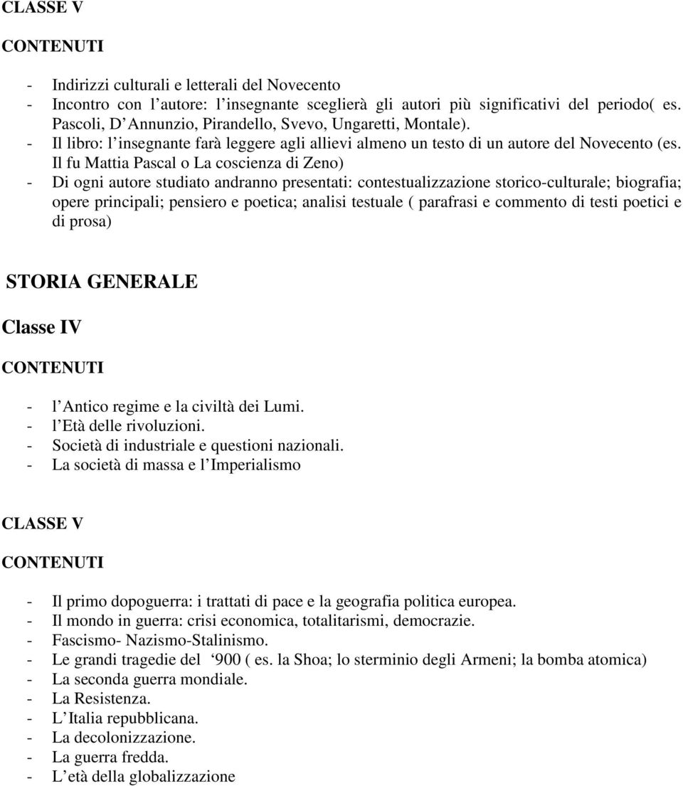 Il fu Mattia Pascal o La coscienza di Zeno) - Di ogni autore studiato andranno presentati: contestualizzazione storico-culturale; biografia; opere principali; pensiero e poetica; analisi testuale (