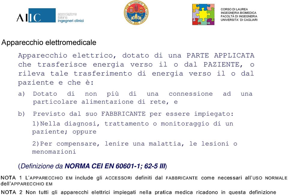 particolare alimentazione di rete, e b) Previsto dal suo FABBRICANTE per essere impiegato: 1)Nella diagnosi, trattamento o