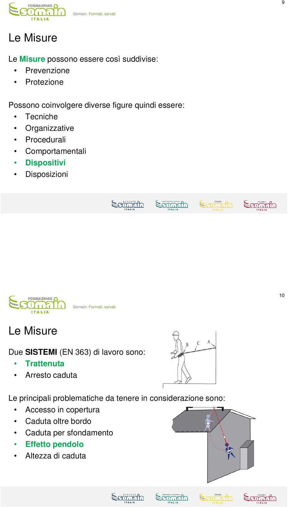 SISTEMI (EN 363) di lavoro sono: Trattenuta Arresto caduta Le principali problematiche da tenere in considerazione