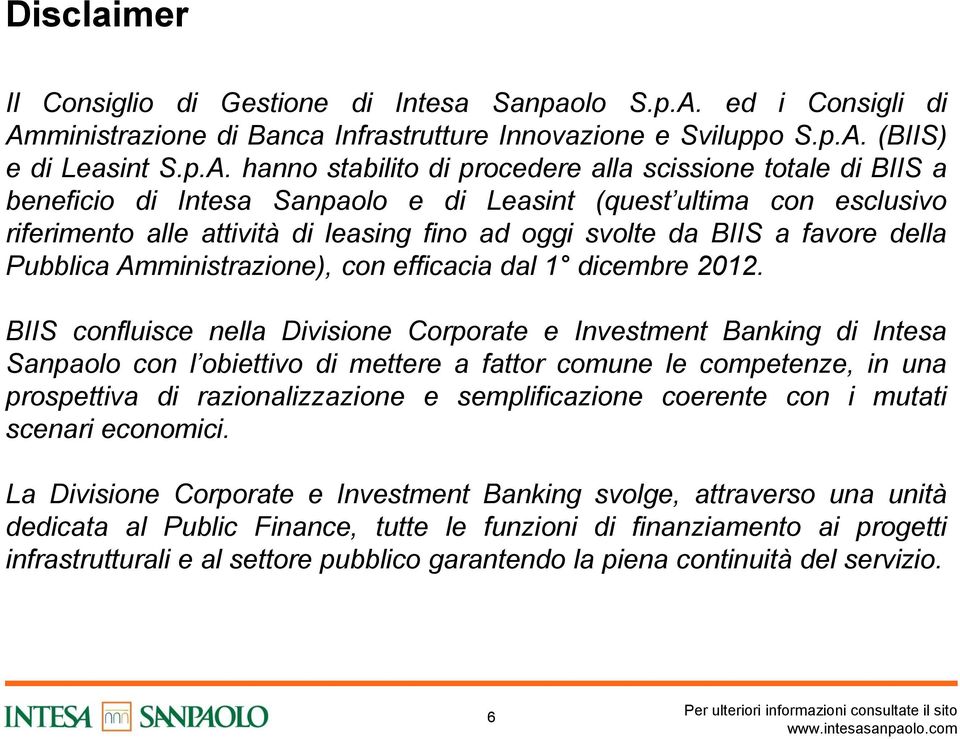 ministrazione di Banca Infrastrutture Innovazione e Sviluppo S.p.A.