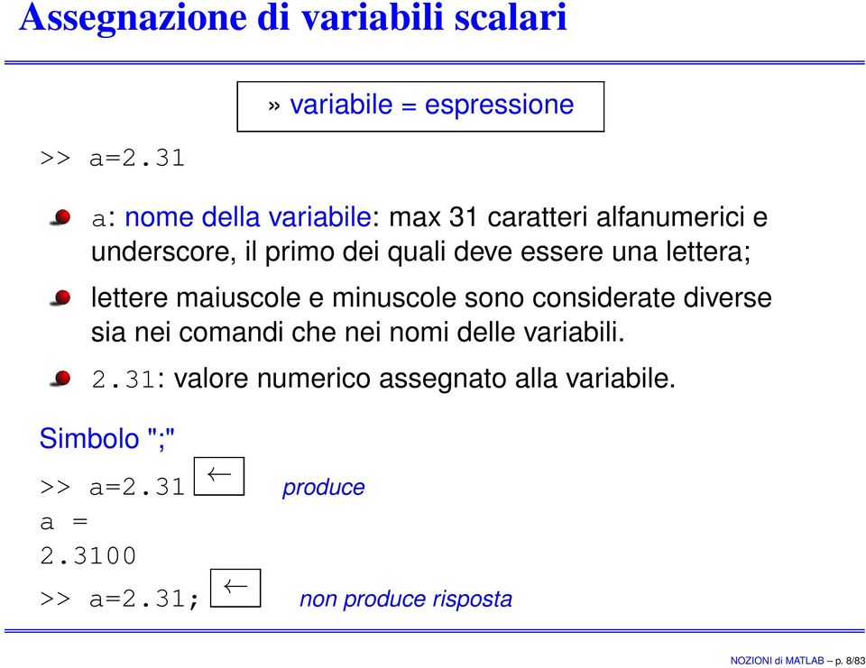 dei quali deve essere una lettera; lettere maiuscole e minuscole sono considerate diverse sia nei comandi