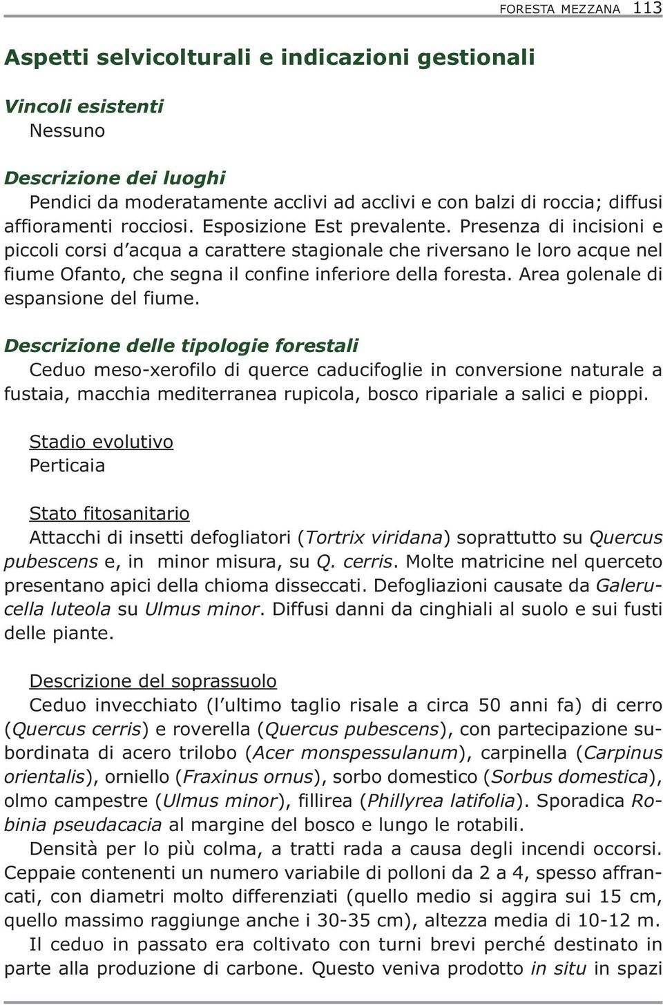 Presenza di incisioni e piccoli corsi d acqua a carattere stagionale che riversano le loro acque nel fiume Ofanto, che segna il confine inferiore della foresta. Area golenale di espansione del fiume.