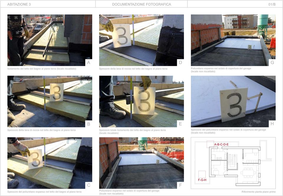 Isolamento del tetto del bagno al piano terra (locale riscaldato) Spessore del poliuretano espanso nel solaio di copertura del garage (locale non riscaldato) ----