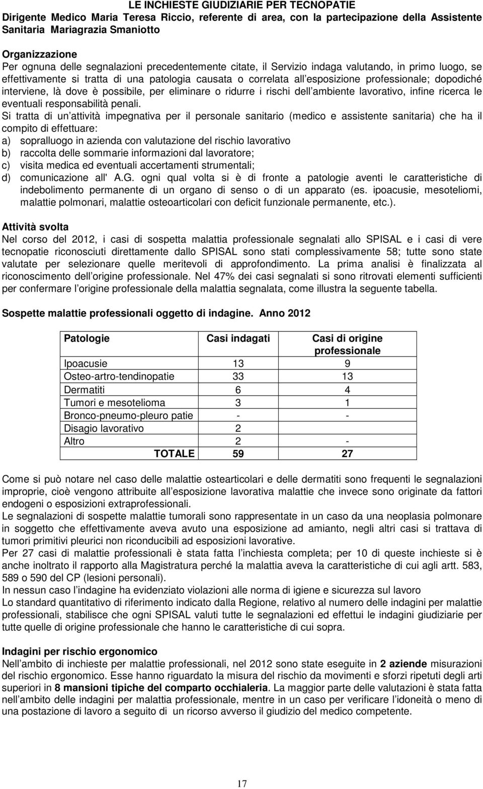 interviene, là dove è possibile, per eliminare o ridurre i rischi dell ambiente lavorativo, infine ricerca le eventuali responsabilità penali.