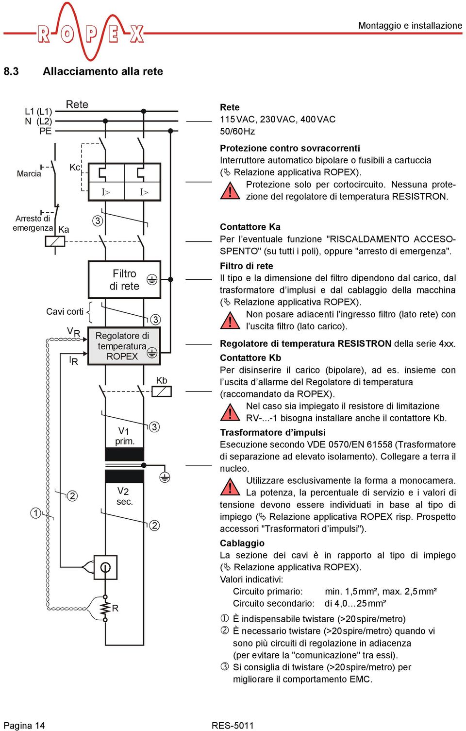 applicativa ROPEX). Protezione solo per cortocircuito. Nessuna protezione del regolatore di temperatura! RESISTRON.