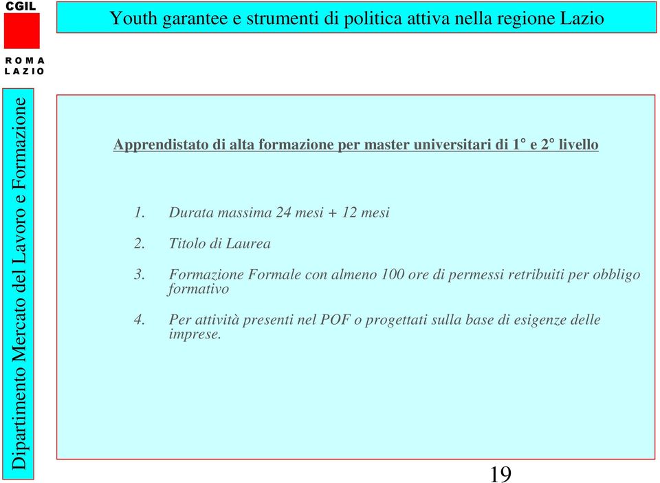 Formazione Formale con almeno 100 ore di permessi retribuiti per obbligo