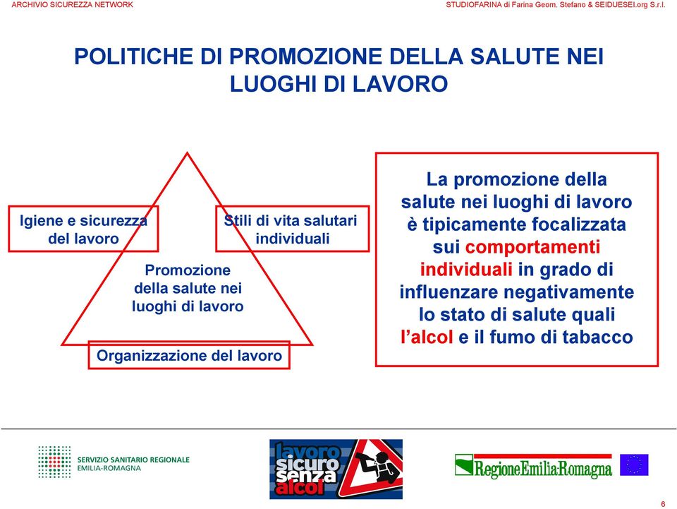 individuali La promozione della salute nei luoghi di lavoro è tipicamente focalizzata sui