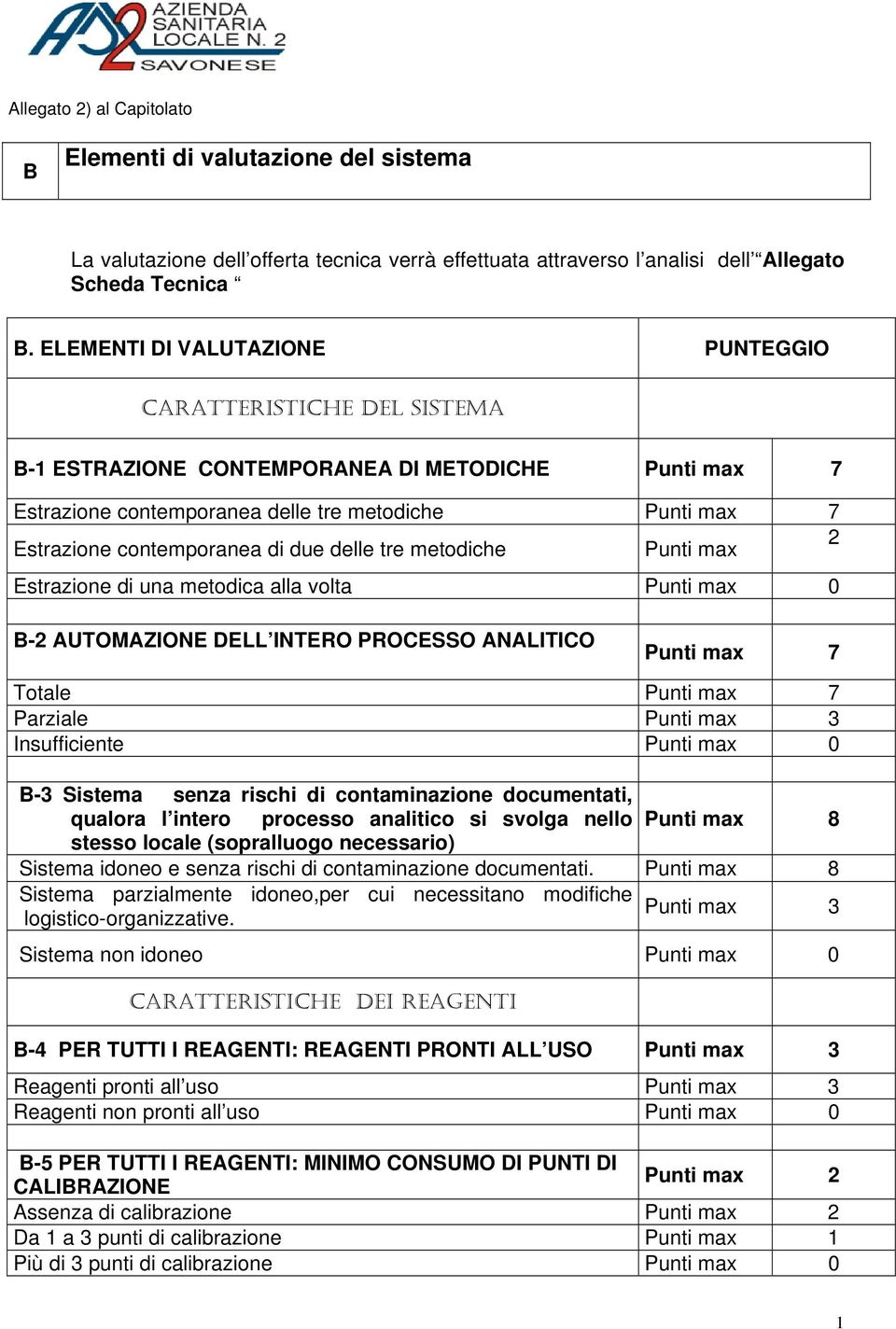 di due delle tre metodiche Punti max 2 Estrazione di una metodica alla volta Punti max 0 B-2 AUTOMAZIONE DELL INTERO PROCESSO ANALITICO Punti max 7 Totale Punti max 7 Parziale Punti max 3