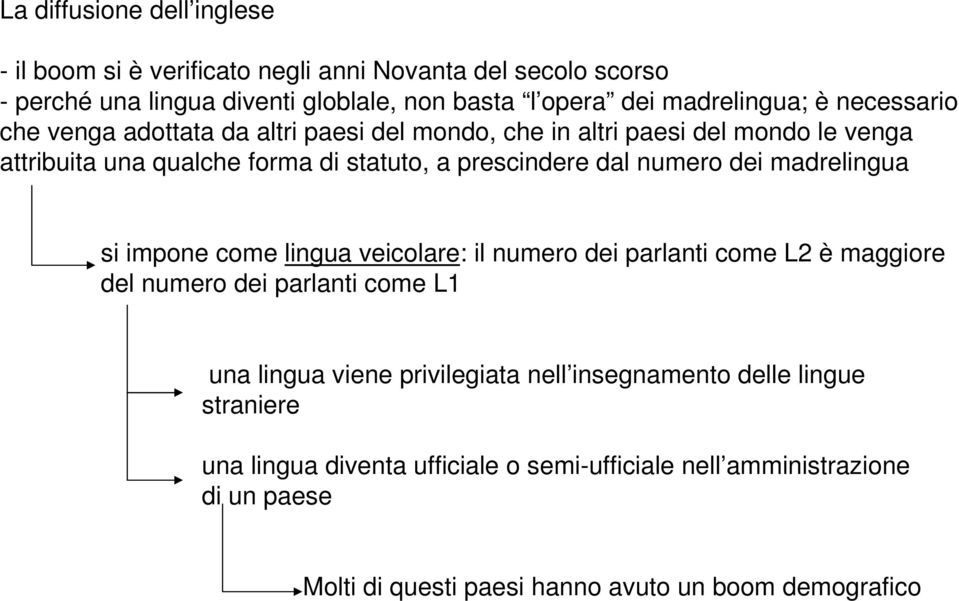 dei madrelingua si impone come lingua veicolare: il numero dei parlanti come L2 è maggiore del numero dei parlanti come L1 una lingua viene privilegiata nell