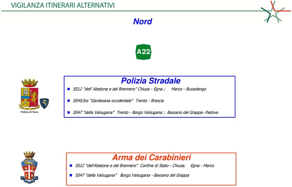 Borgo Valsugana ; Bassano del Grappa- Padova Arma dei Carabinieri SS12 dell Abetone e del Brennero