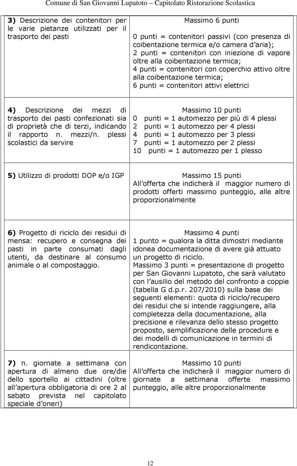 Descrizione dei mezzi di trasporto dei pasti confezionati sia di proprietà che di terzi, indicando il rapporto n. mezzi/n.