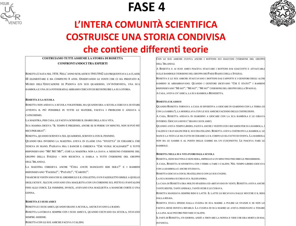 OSSERVANDO LE FONTI CHE CI HA PRESTATO IL MUSEO DELL EDUCAZIONE DI PADOVA (UN SUO QUADERNO, UN INTERVISTA, UNA SUA BAMBOLA E UNA SUA FOTOGRAFIA) ABBIAMO CERCATO DI RICOSTRUIRE LA SUA STORIA.