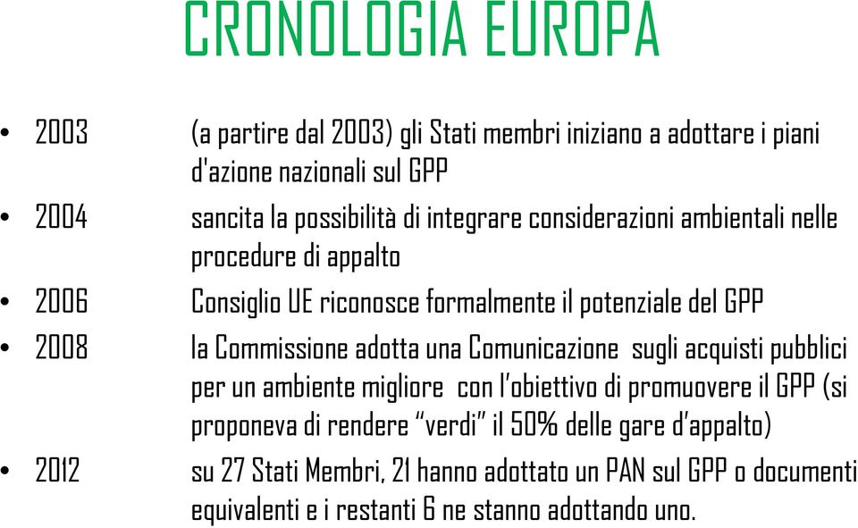 Commissione adotta una Comunicazione sugli acquisti pubblici per un ambiente migliore con l obiettivo di promuovere il GPP (si proponeva di