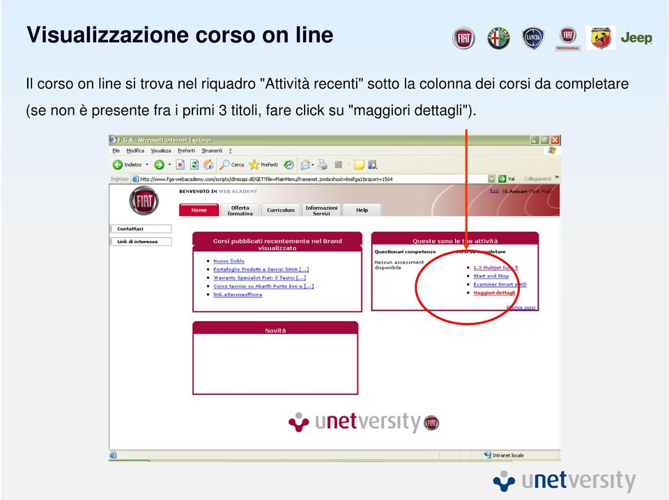 colonna dei corsi da completare (se non è presente