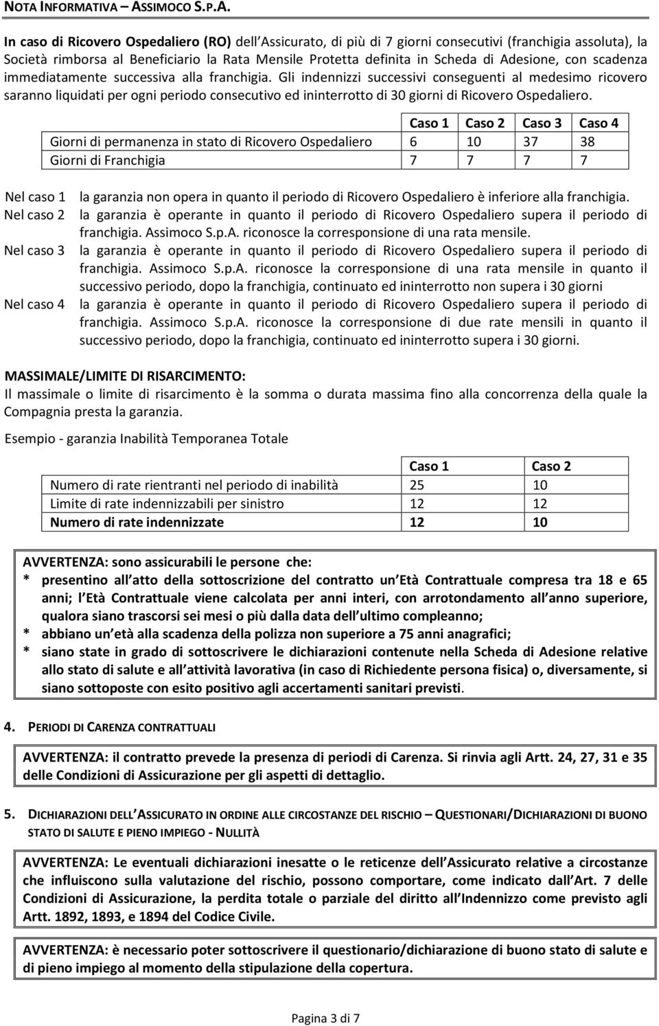 Gli indennizzi successivi conseguenti al medesimo ricovero saranno liquidati per ogni periodo consecutivo ed ininterrotto di 30 giorni di Ricovero Ospedaliero.