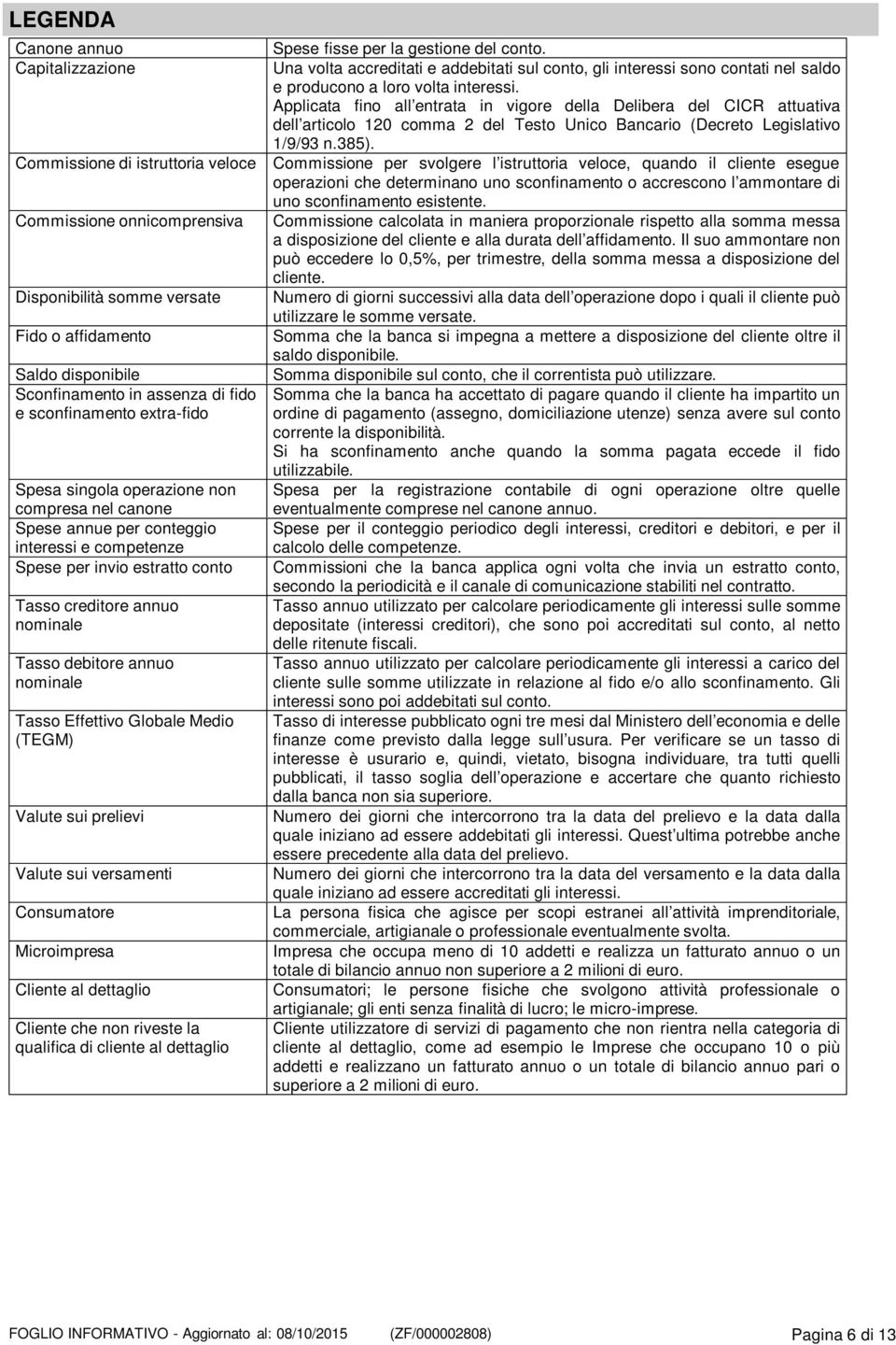 Commissione di istruttoria veloce Commissione per svolgere l istruttoria veloce, quando il cliente esegue operazioni che determinano uno sconfinamento o accrescono l ammontare di uno sconfinamento