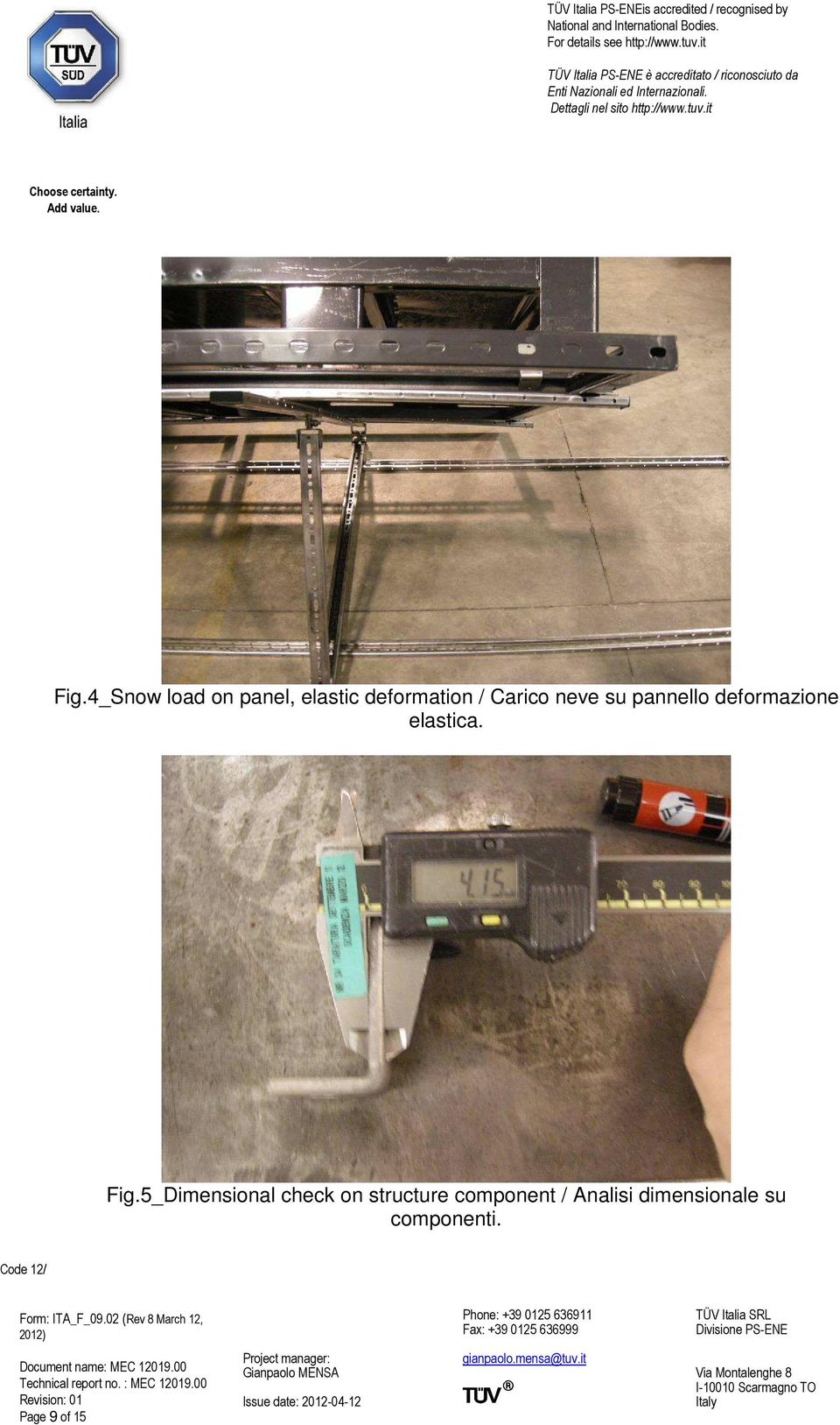 5_Dimensional check on structure component / Analisi dimensionale su componenti. Code 12/ Form: ITA_F_09.