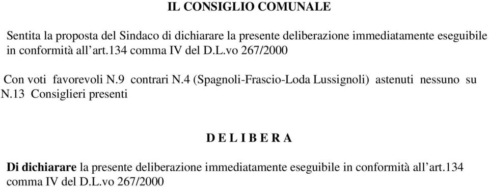 9 contrari N.4 (Spagnoli-Frascio-Loda Lussignoli) astenuti nessuno su N.