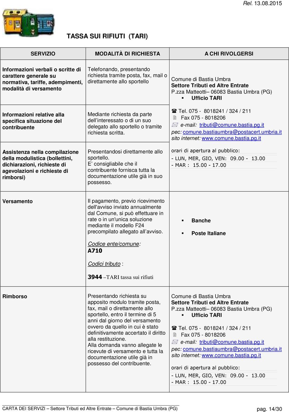 modulistica (bollettini, dichiarazioni, richieste di agevolazioni e richieste di rimborsi) Mediante richiesta da parte dell interessato o di un suo delegato allo sportello o tramite richiesta scritta.