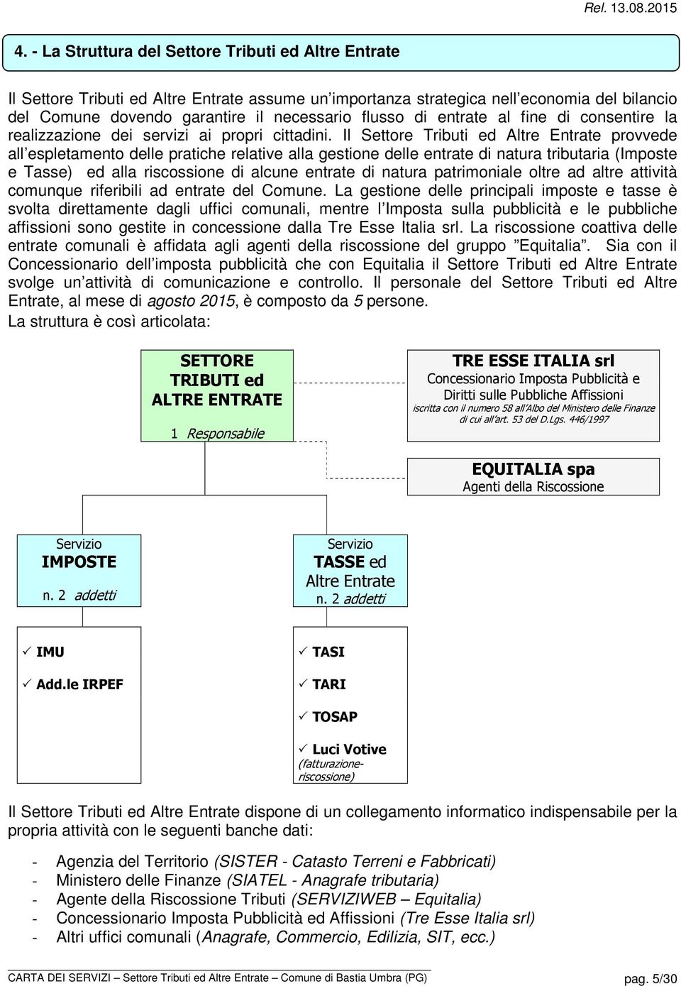 Il provvede all espletamento delle pratiche relative alla gestione delle entrate di natura tributaria (Imposte e Tasse) ed alla riscossione di alcune entrate di natura patrimoniale oltre ad altre