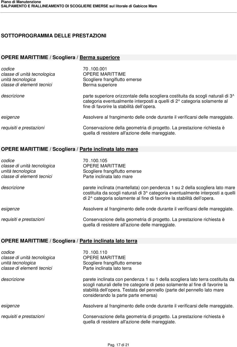 categoria solamente al fine di favorire la stabilità dell opera. Assolvere al frangimento delle onde durante il verificarsi delle mareggiate. Conservazione della geometria di progetto.