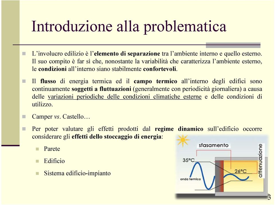 Il flusso di energia termica ed il campo termico all interno degli edifici sono continuamente soggetti a fluttuazioni (generalmente con periodicità giornaliera) a causa delle