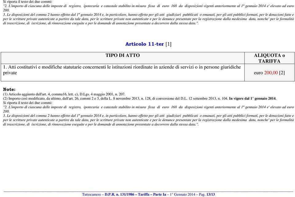 per le scritture private autenticate a partire da tale data, per le scritture private non autenticate e per le denunce presentate per la registrazione dalla medesima data, nonche' per le formalità