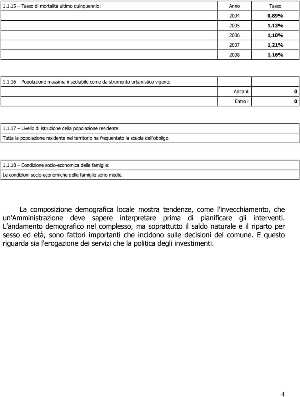 La composizione demografica locale mostra tendenze, come l invecchiamento, che un'amministrazione deve sapere interpretare prima di pianificare gli interventi.