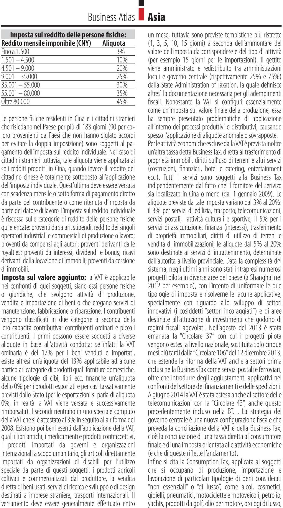 000 45% Le persone fisiche residenti in Cina e i cittadini stranieri che risiedano nel Paese per più di 183 giorni (90 per coloro provenienti da Paesi che non hanno siglato accordi per evitare la