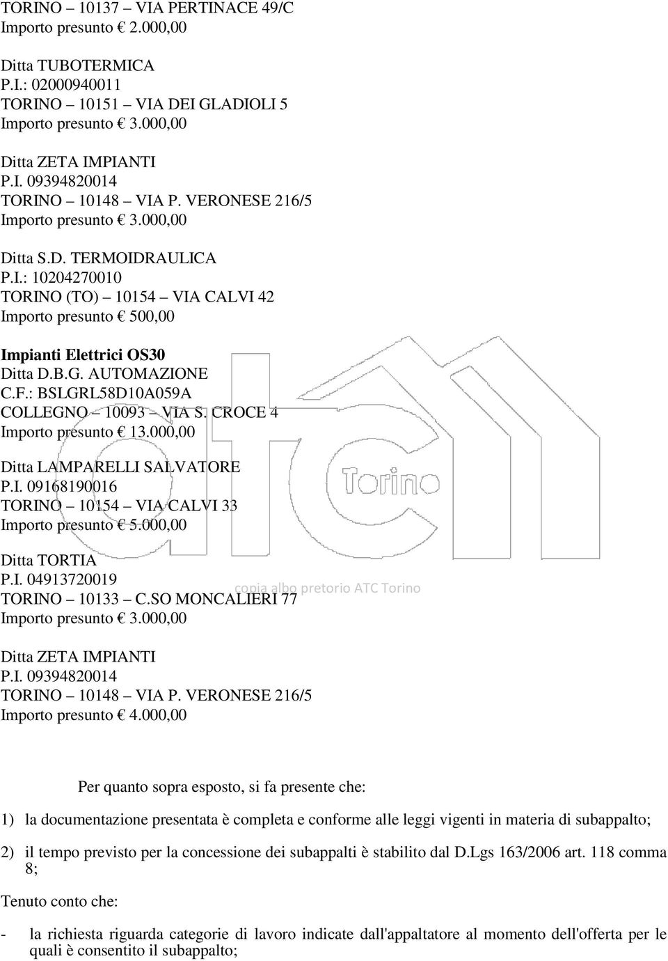 SO MONCALIERI 77 Ditta ZETA IMPIANTI Importo presunto 4.