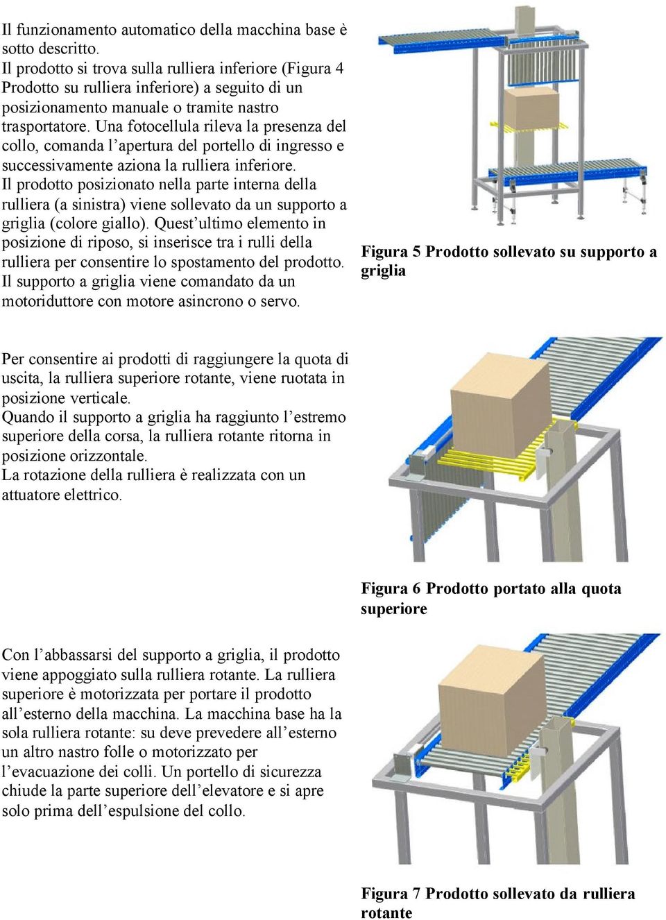 Una fotocellula rileva la presenza del collo, comanda l apertura del portello di ingresso e successivamente aziona la rulliera inferiore.