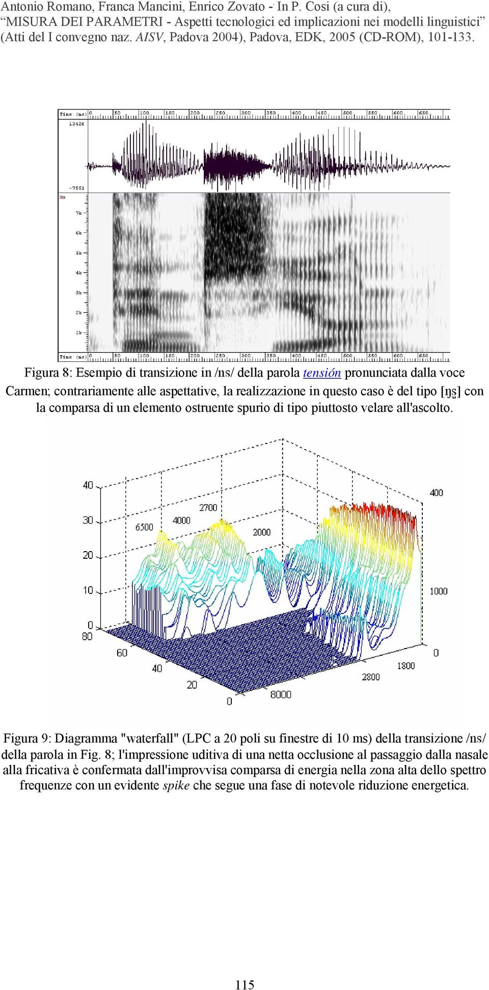 Figura 9: Diagramma "waterfall" (LPC a 20 poli su finestre di 10 ms) della transizione /ns/ della parola in Fig.