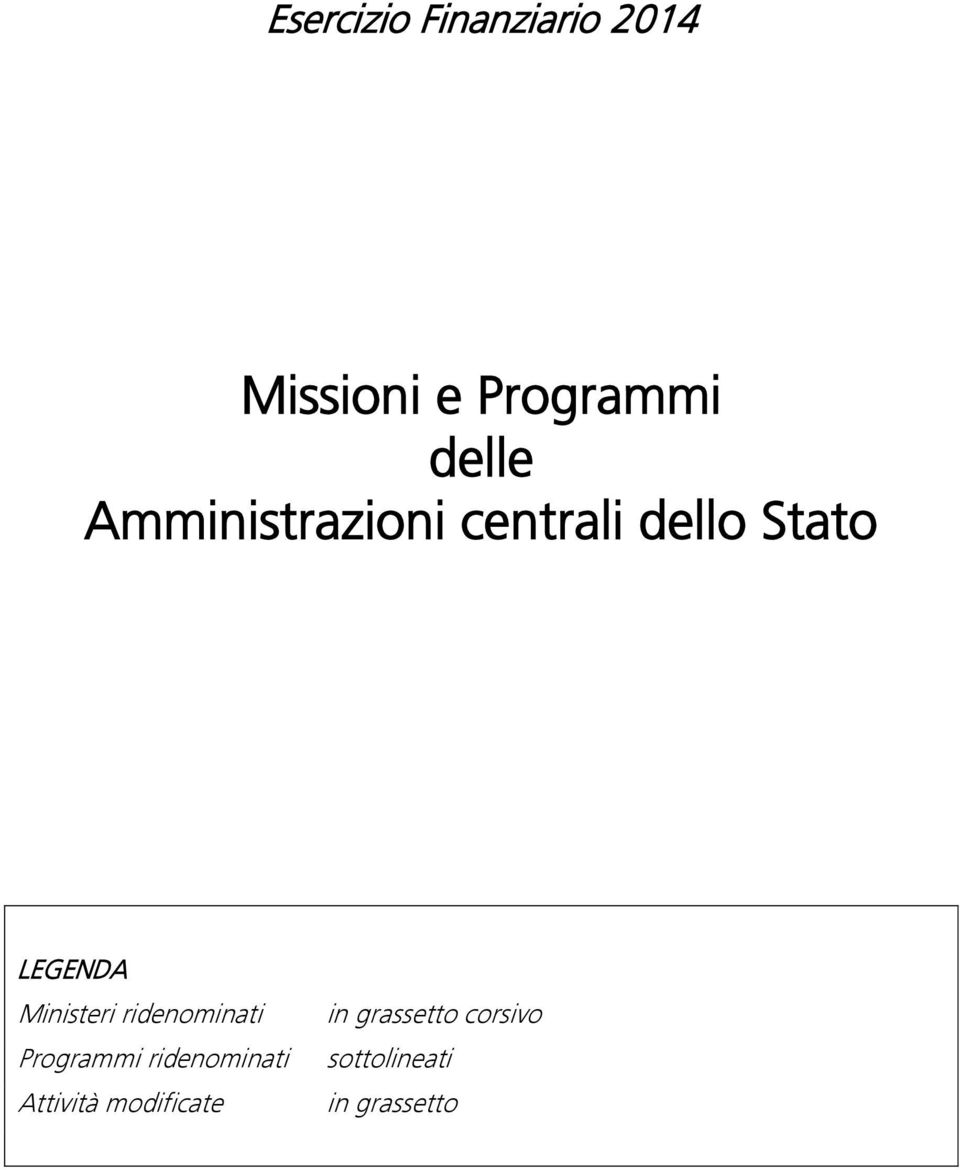 Ministeri ridenominati Programmi ridenominati